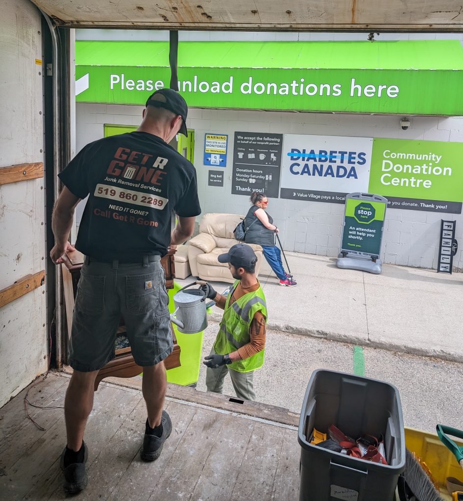 Get R Gone Junk Removal donating items to Value Village in White Oaks, London Ontario